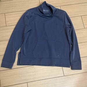 Women's Navy Metallic Blue Cowl Neck Sweatshirt